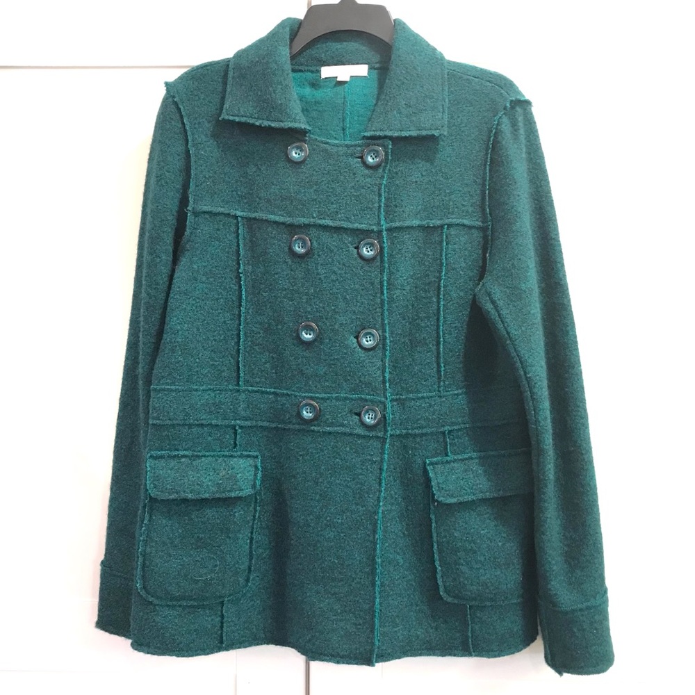Kenar Pine Green Wool Blend Jacket, Size LG.